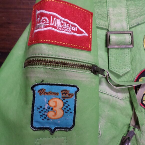 DOUBLE D RANCH LEATHER BIKER JACKET California Logo Patches - Picture 13 of 15